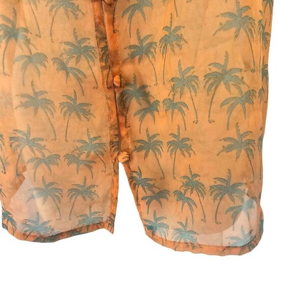 Bar III Sheer Peach Sleeveless Top Women M Btn Loop Close Green Palm Trees NEW - Picture 6 of 9